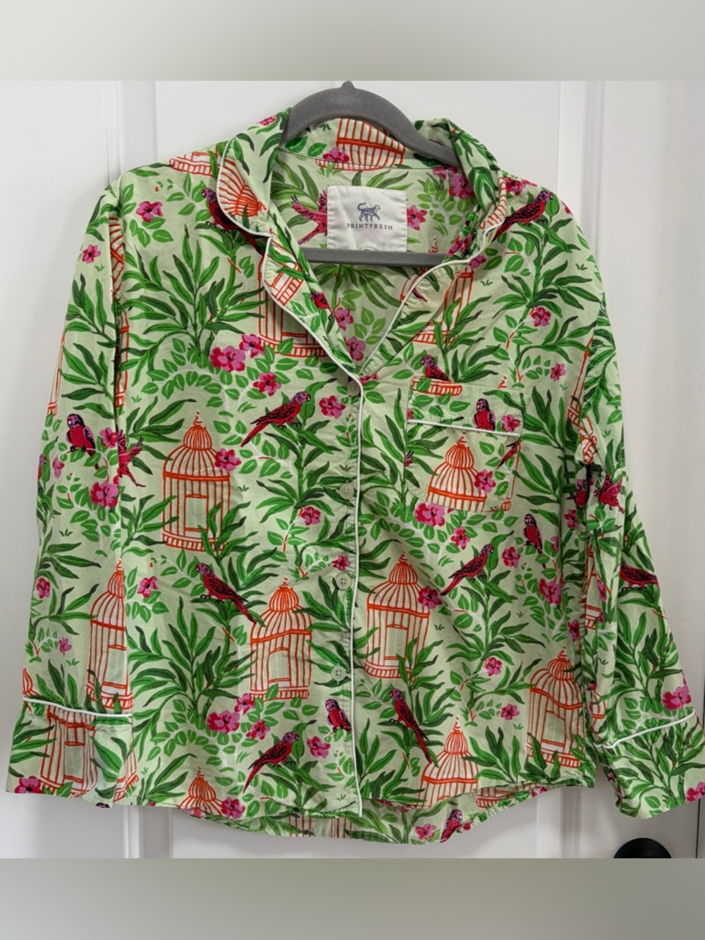 Printfresh Birds of a Feather size Small‎ Long Sleeve Pajama Top in Kiwi Slice
